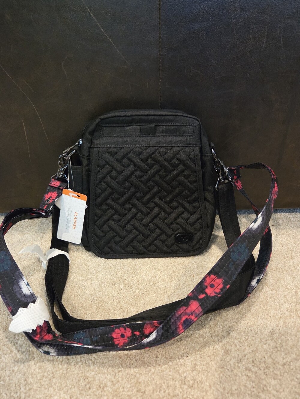 LUG Flapper Black Quilted Crossbody Bag New
